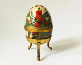 Cloisonne Brass Egg Box on Stand