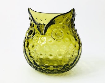 Green Glass Owl Vase