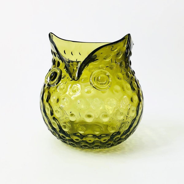 Green Glass Owl Vase