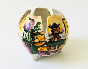 Mid Century Italian Hand Painted Sphere Vase