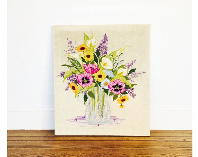 Vintage Large Floral Needlepoint Wall Hanging Etsy