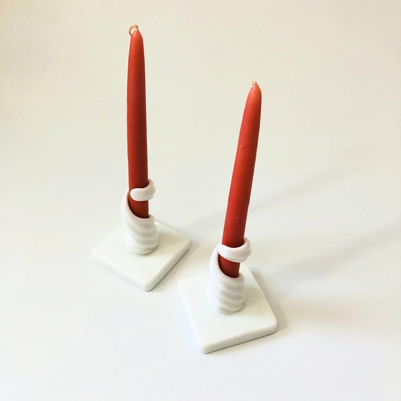 Milk Glass Spiral Candle Holders Set of 2 image 2
