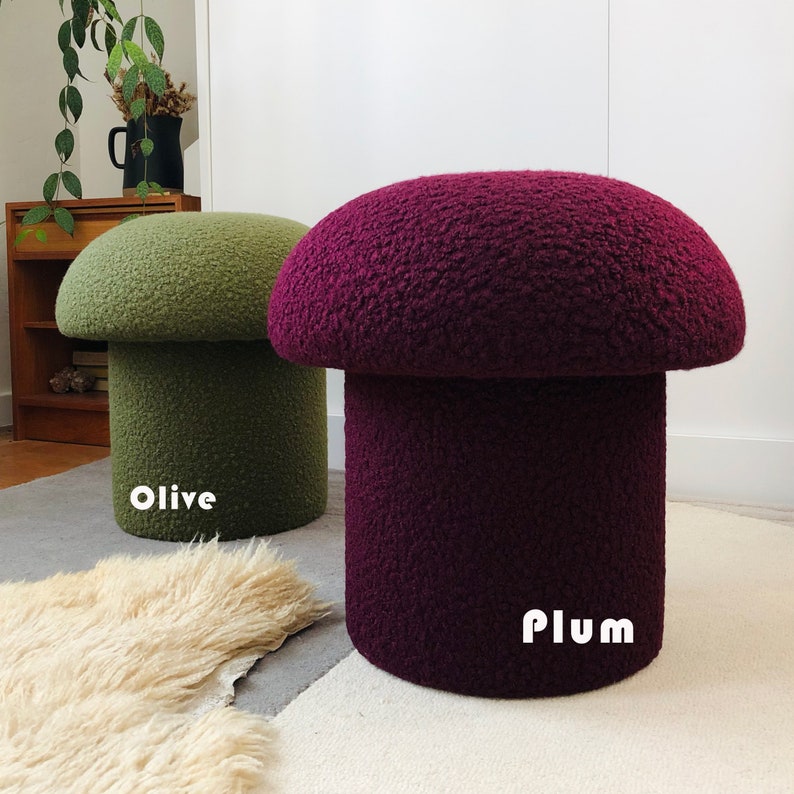Mushroom Ottomans in Curly Boucle image 4