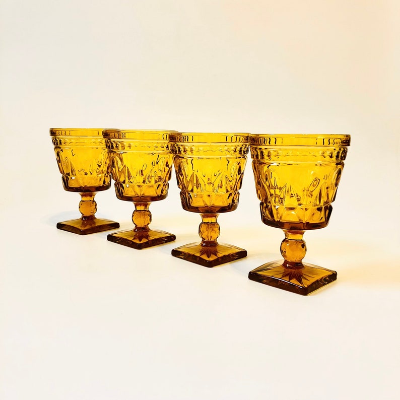 Amber Wine Goblets by Indiana Glass Set of 4 image 1