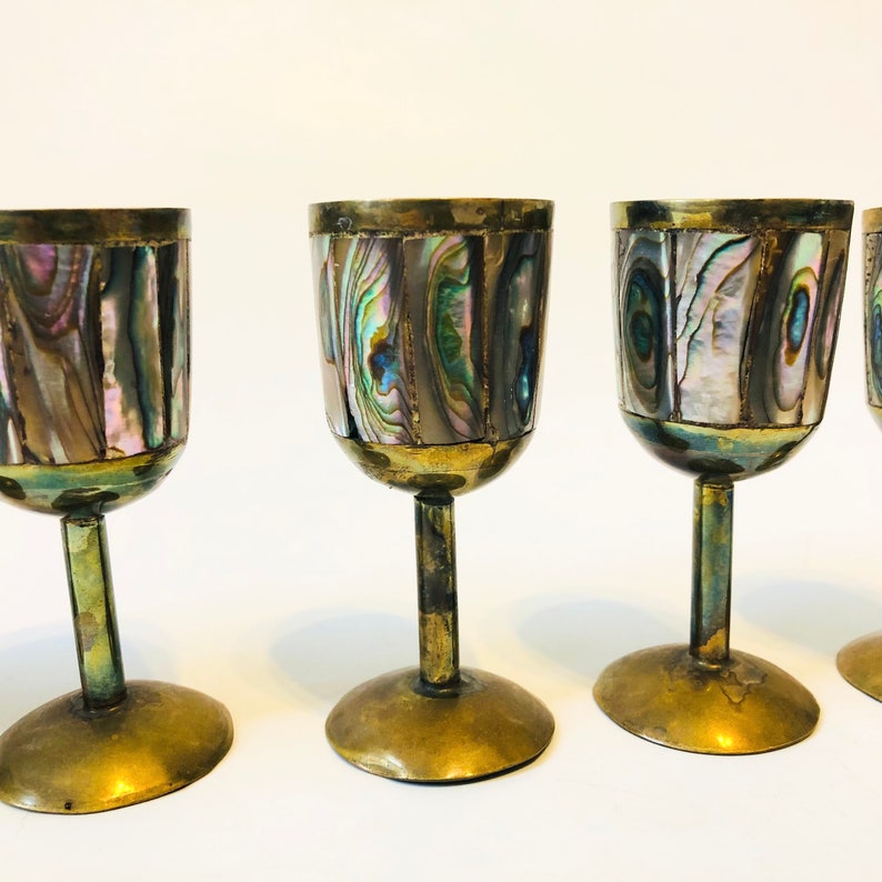 Brass and Mother of Pearl Cordials Set of 6 image 3