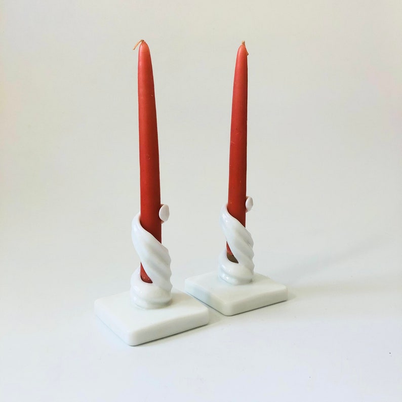 Milk Glass Spiral Candle Holders Set of 2 image 3