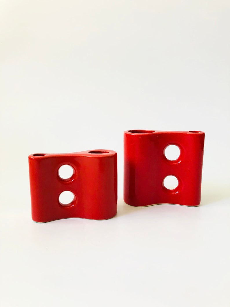 Sculptural Red Ceramic Vases Set of 2 image 3