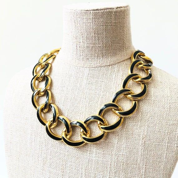 Vintage Gold and Black Enamel Necklace