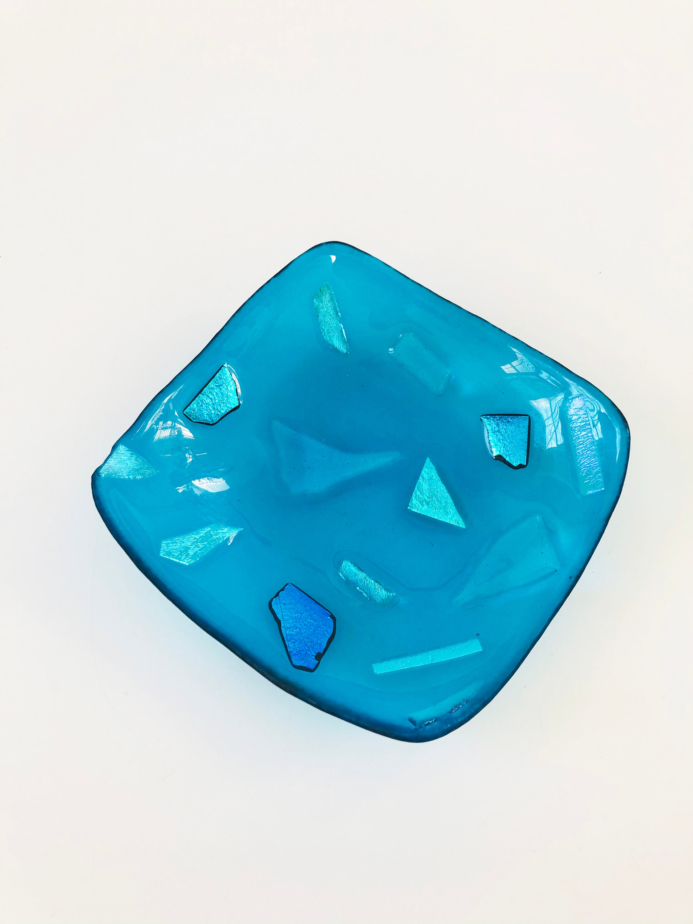 Vintage Blue Square Art Glass Tray Etsy