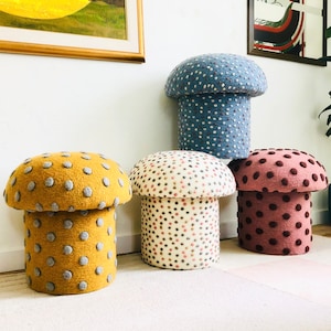 Mushroom Ottomans in Dotted Wool