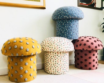 Mushroom Ottomans in Dotted Wool