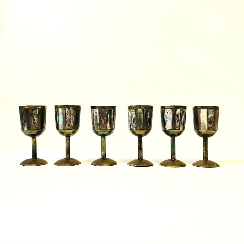 Brass and Mother of Pearl Cordials Set of 6 image 1