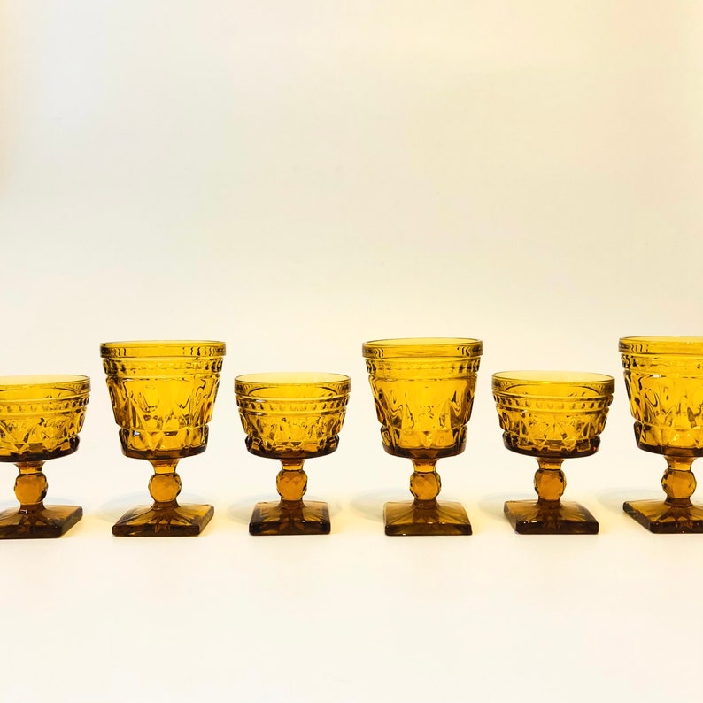 Amber Wine Goblets by Indiana Glass Set of 4 image 8