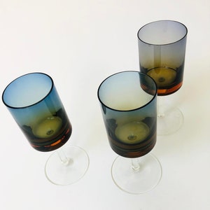 Mid Century Blue Amberina Glasses Set of 3 image 3