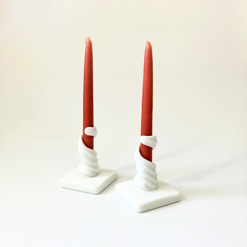 Milk Glass Spiral Candle Holders Set of 2 image 1