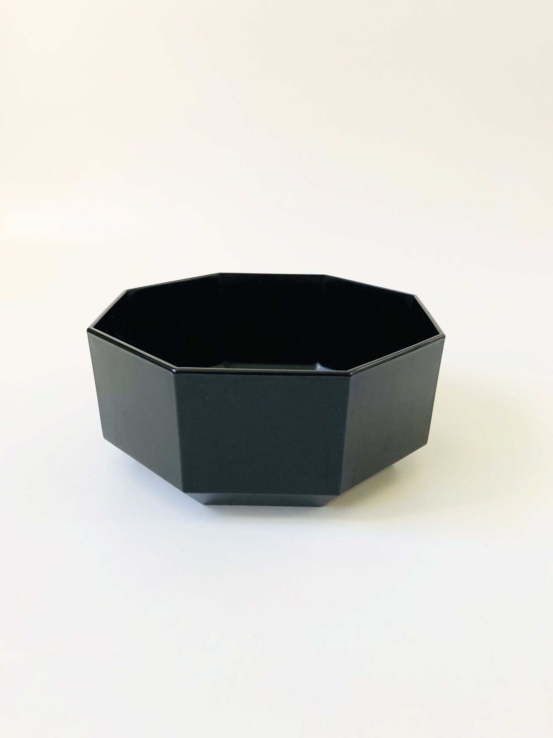 Large Vintage Black Octagon Salad Bowl By Arcoroc France Etsy