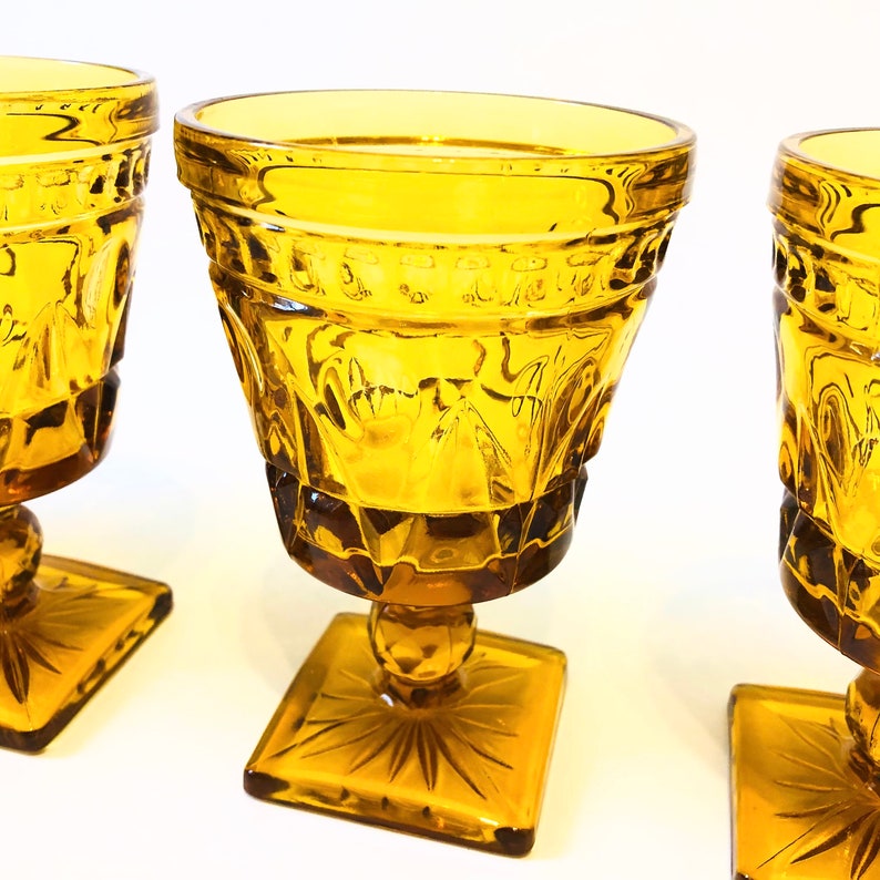 Amber Wine Goblets by Indiana Glass Set of 4 image 6
