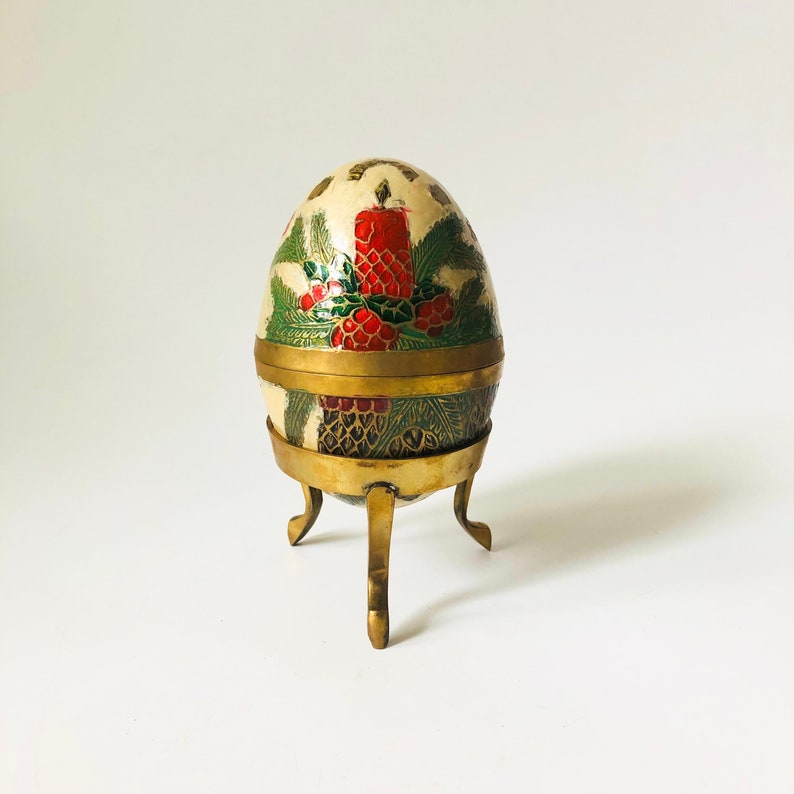 Cloisonne Brass Egg Box on Stand image 1