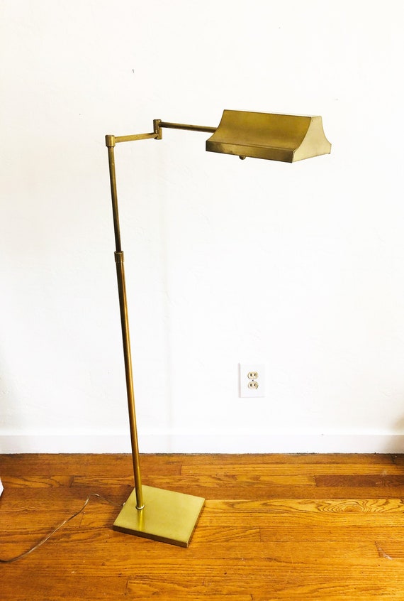 Vintage Adjustable Brass Pharmacy Floor Lamp Swing Arm