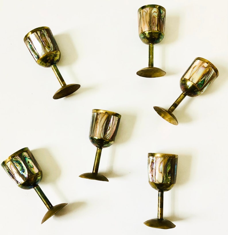 Brass and Mother of Pearl Cordials Set of 6 image 8
