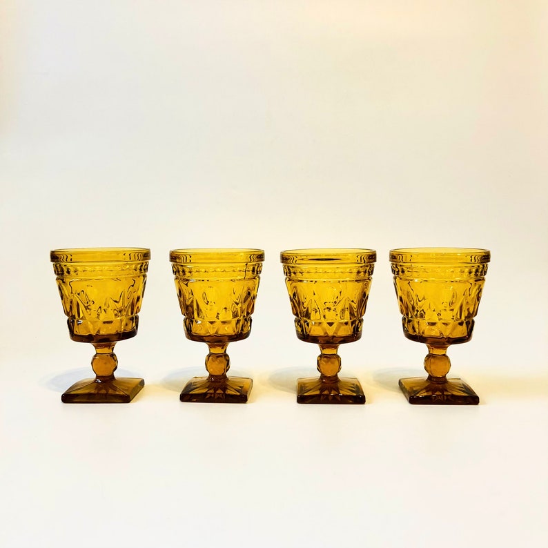 Amber Wine Goblets by Indiana Glass Set of 4 image 2