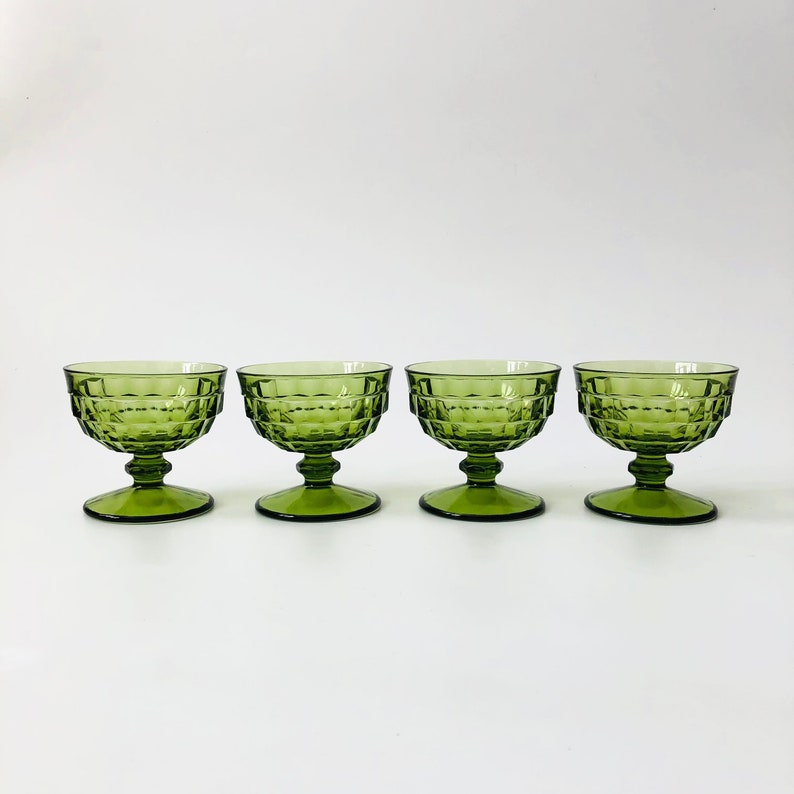 Green Coupe Glasses Set of 4 Whitehall Indiana Glass image 4