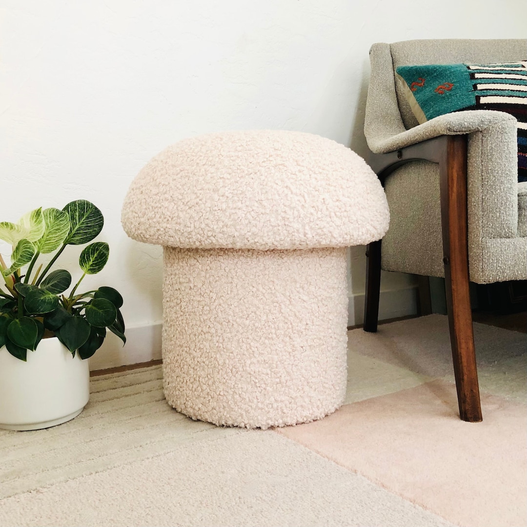Mushroom Ottoman in Cream Boucle