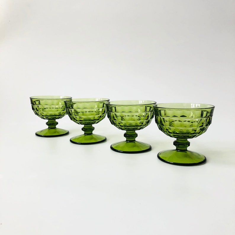 Green Coupe Glasses Set of 4 Whitehall Indiana Glass image 1