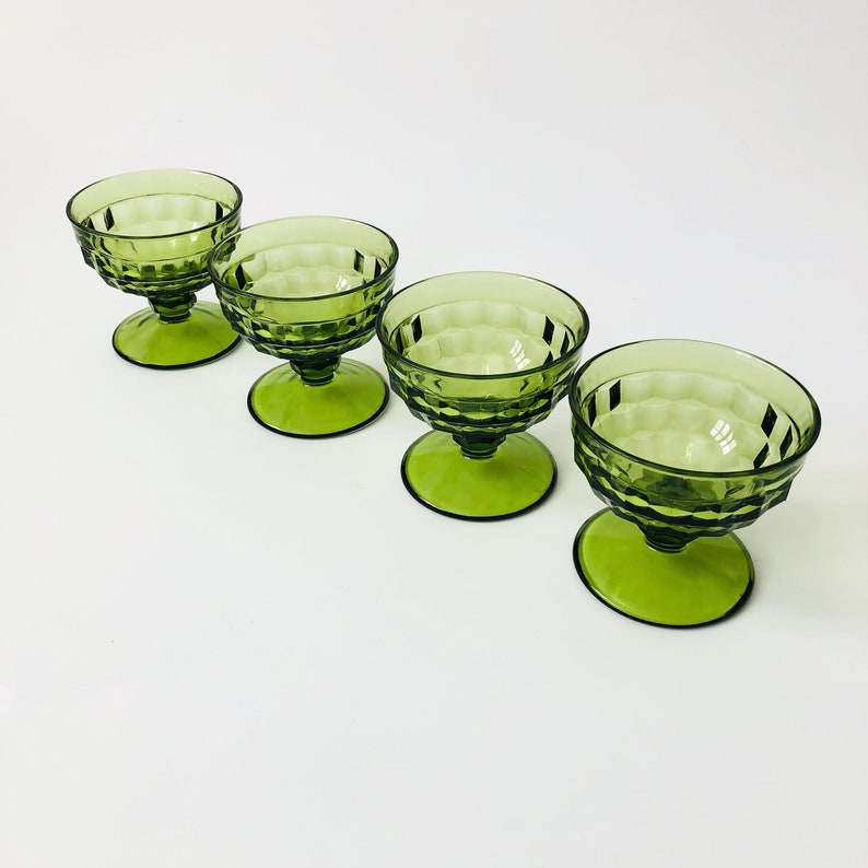 Green Coupe Glasses Set of 4 Whitehall Indiana Glass image 2