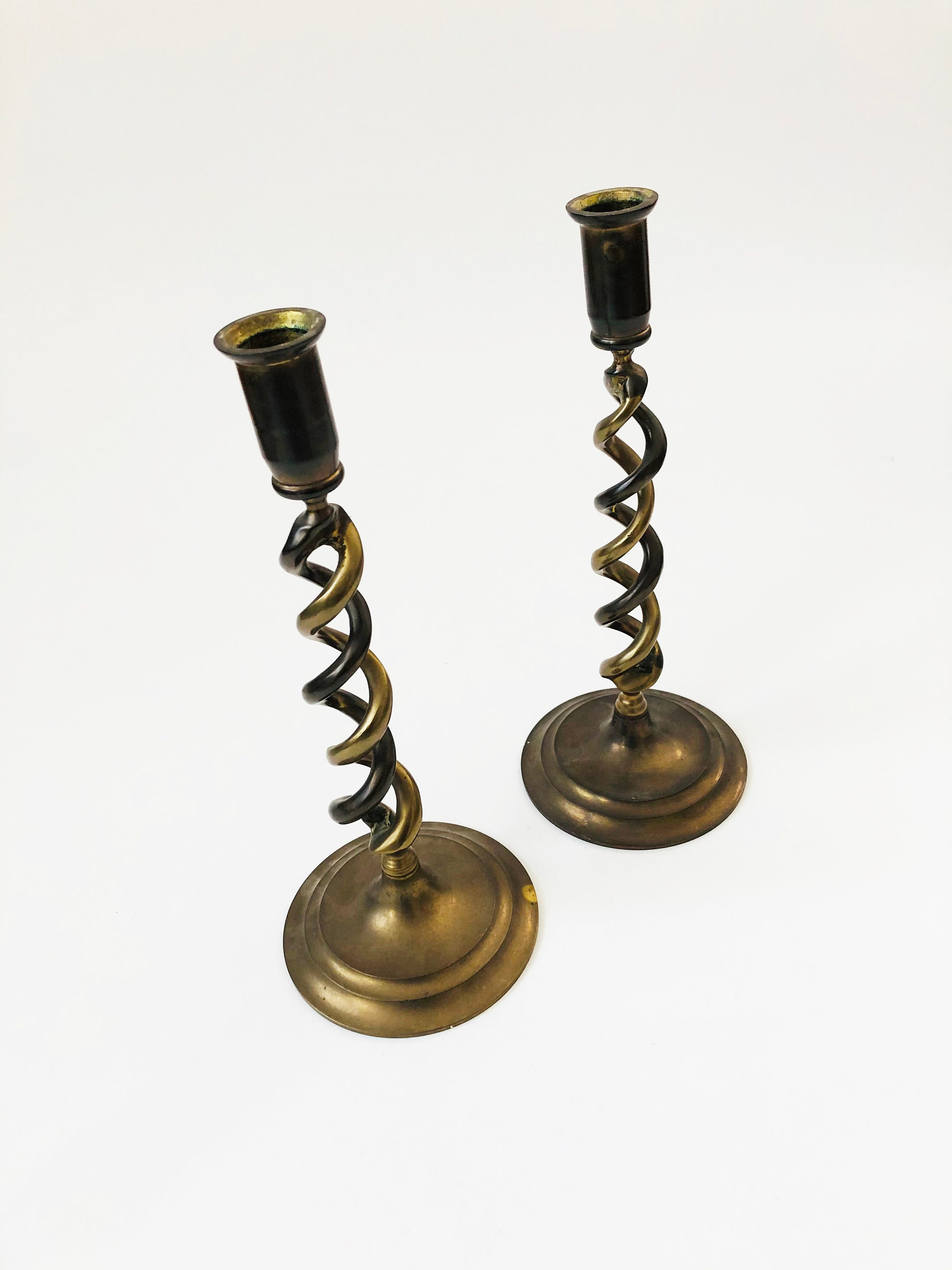 Pair of Tall Vintage Brass Spiral Candle Holders Etsy