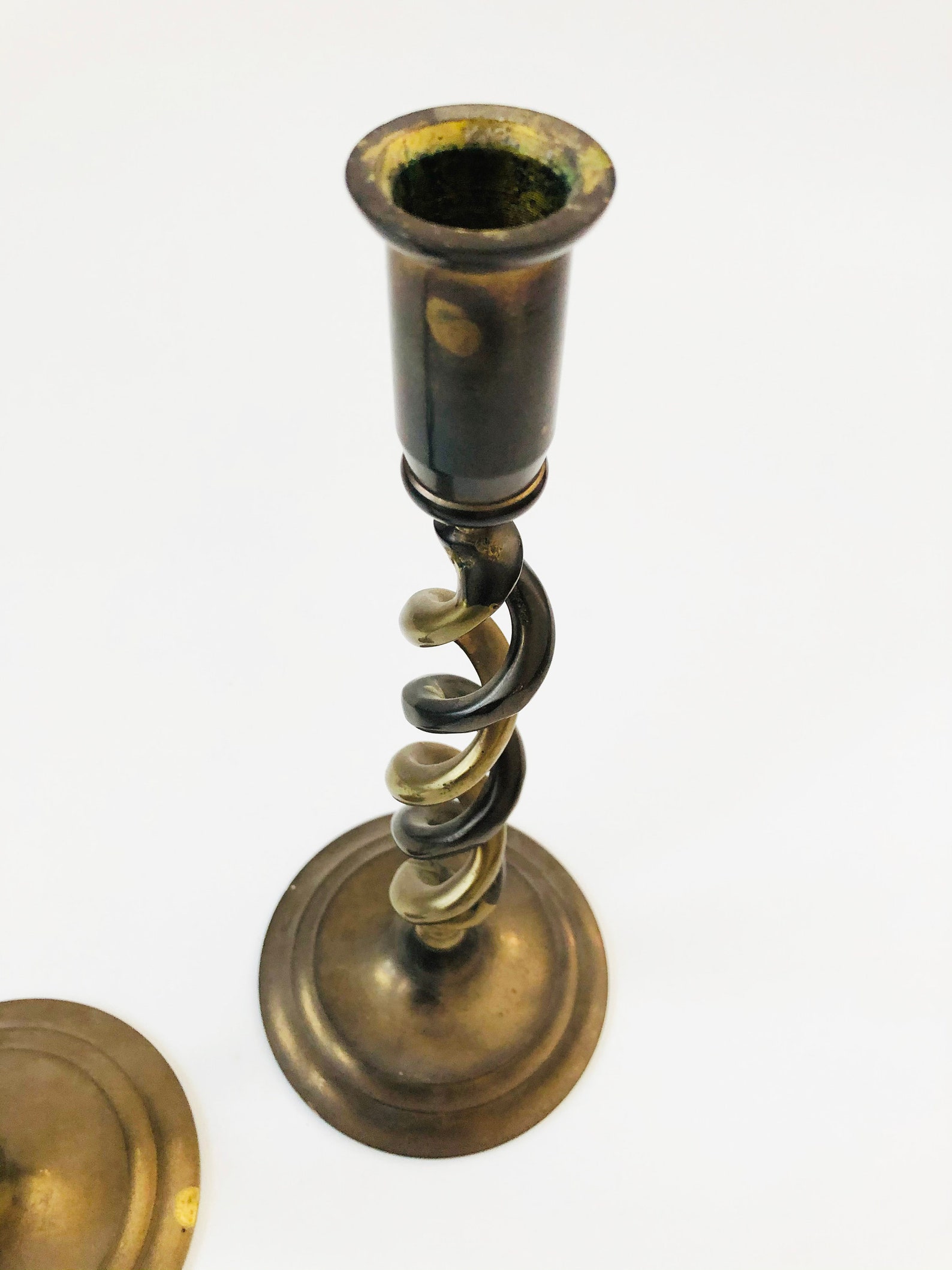 Pair of Tall Vintage Brass Spiral Candle Holders Etsy