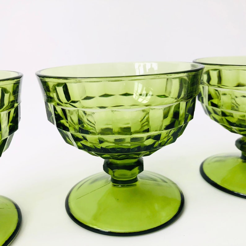 Green Coupe Glasses Set of 4 Whitehall Indiana Glass image 7