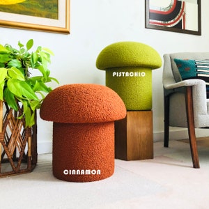 Mushroom Ottomans in Curly Boucle image 8