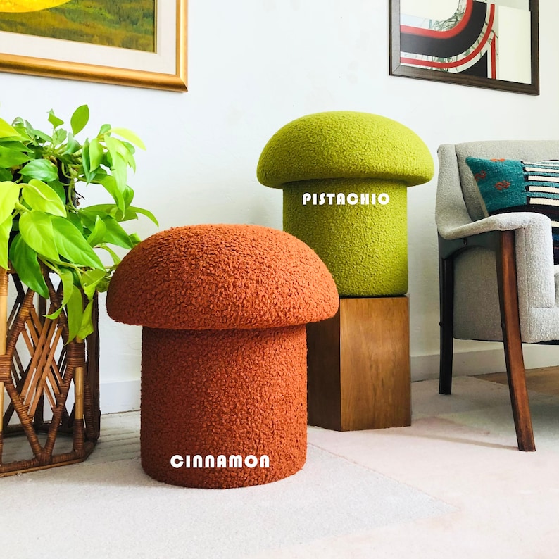 Mushroom Ottomans in Curly Boucle image 8