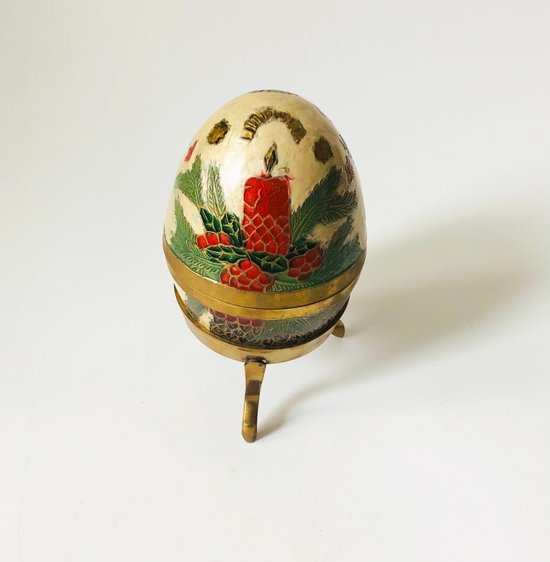 Cloisonne Brass Egg Box on Stand image 2