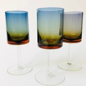 Mid Century Blue Amberina Glasses Set of 3 image 5