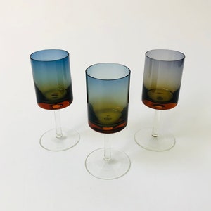 Mid Century Blue Amberina Glasses Set of 3 image 2