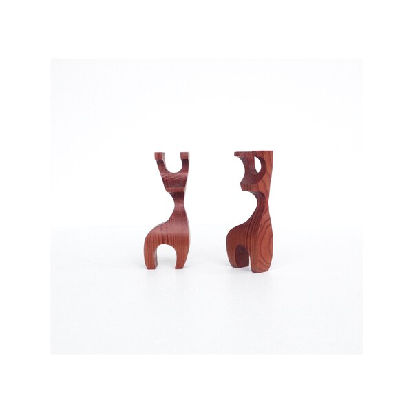 Pair of Abstract Art Deco Carved Wood Deer