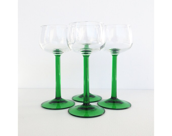 Vintage Green Stemmed Wine Glasses / Set of 4 / Luminarc Etsy