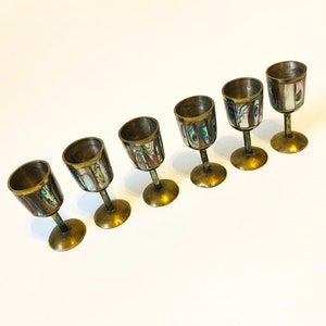 Brass and Mother of Pearl Cordials Set of 6 image 2