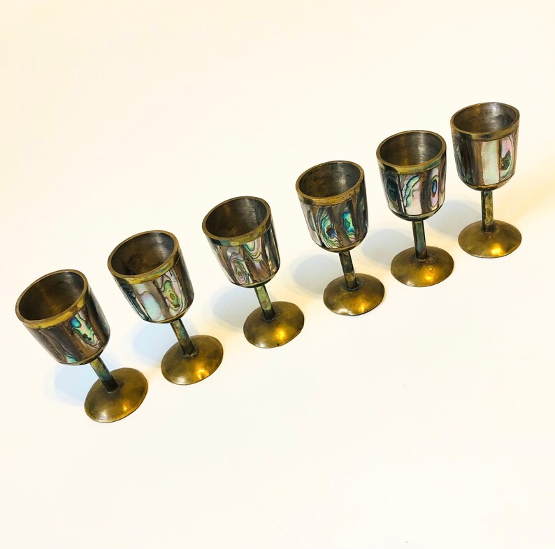 Brass and Mother of Pearl Cordials Set of 6 image 2