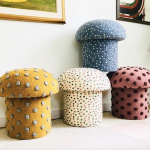 Mushroom Ottomans in Dotted Wool