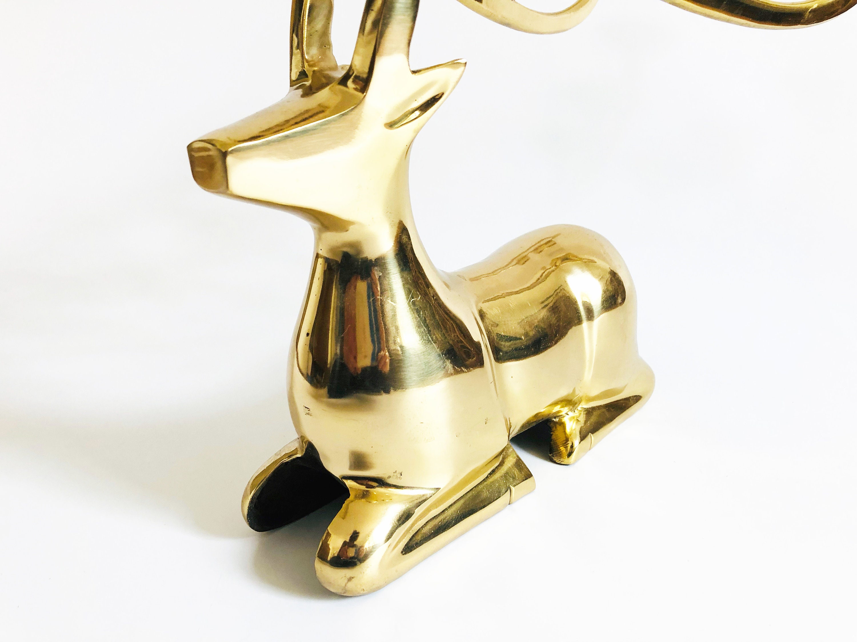 Large Vintage Brass Deer Candle Holder Etsy