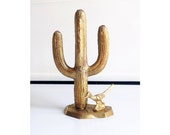 Vintage Brass Cactus / Roadrunner / Statue or Paperweight