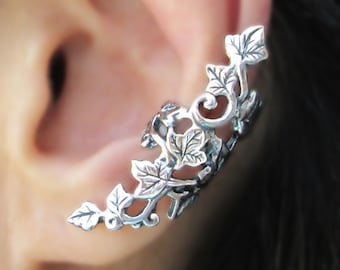 Long Ivy Ear Cuff Sterling Silver earrings jewelry earcuff ear clip leaf ear cuff non pierced ear cuffs (Left)