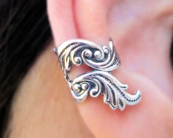 Dancing Feather ear cuffs No.2 Sterling Silver Ear Cuff,  sterling silver ear cuff ear clip jewelry Ear clips non pierce earring C-206207 -
