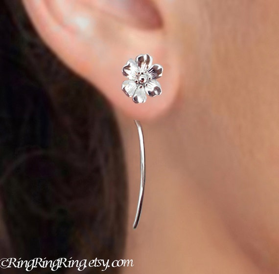 Anemone Flower Earrings Sterling Silver Earrings Jewelry Dangle