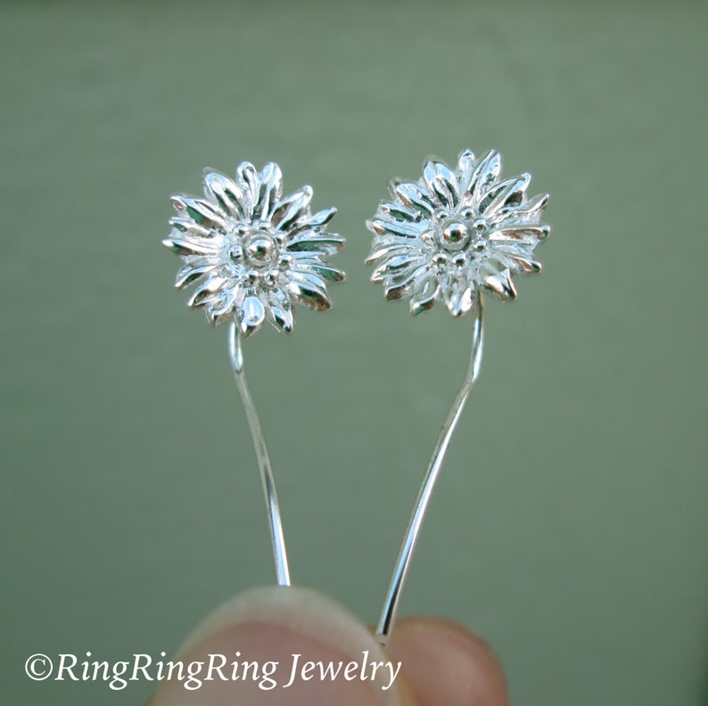 Wild Daisy Flower Earrings Sterling Silver Earrings Jewelry Etsy