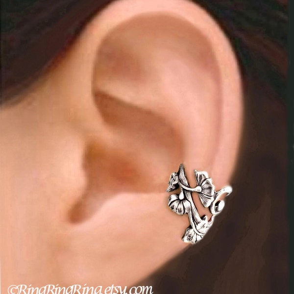 Art Nouveau silver ear cuff earring jewelry -  Unique non pierced flower earcuff  082212