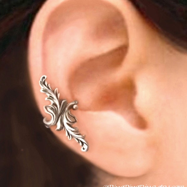 925, Double Feder - massiv Sterling Silber Ohr Manschette Ohrring Schmuck - nicht durchbohrt earcuff